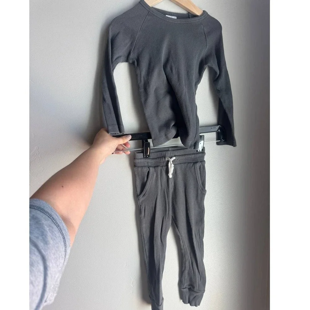 Mebie Baby Ribbed Organic Cotton Top Jogger Set 3T Scandi Baby Euro Summer Y2K